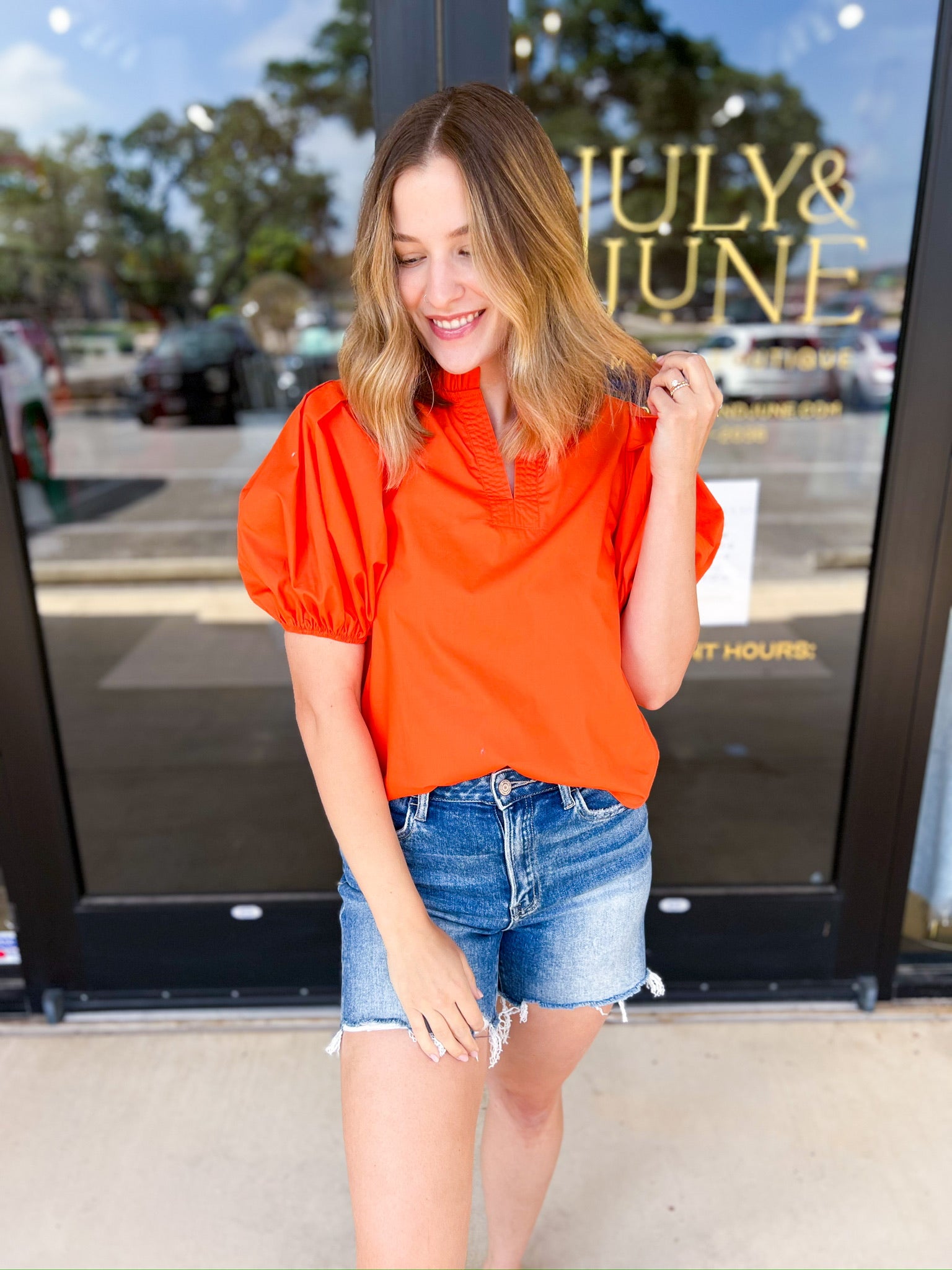 Orange Crush Blouse-200 Fashion Blouses-PINCH-July & June Women's Fashion Boutique Located in San Antonio, Texas