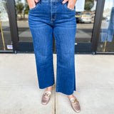 Vervet - Dark Mid Rise Wide Leg Tummy Control Jeans-400 Pants-VEVERT BY FLYING MONKEY-July & June Women's Fashion Boutique Located in San Antonio, Texas