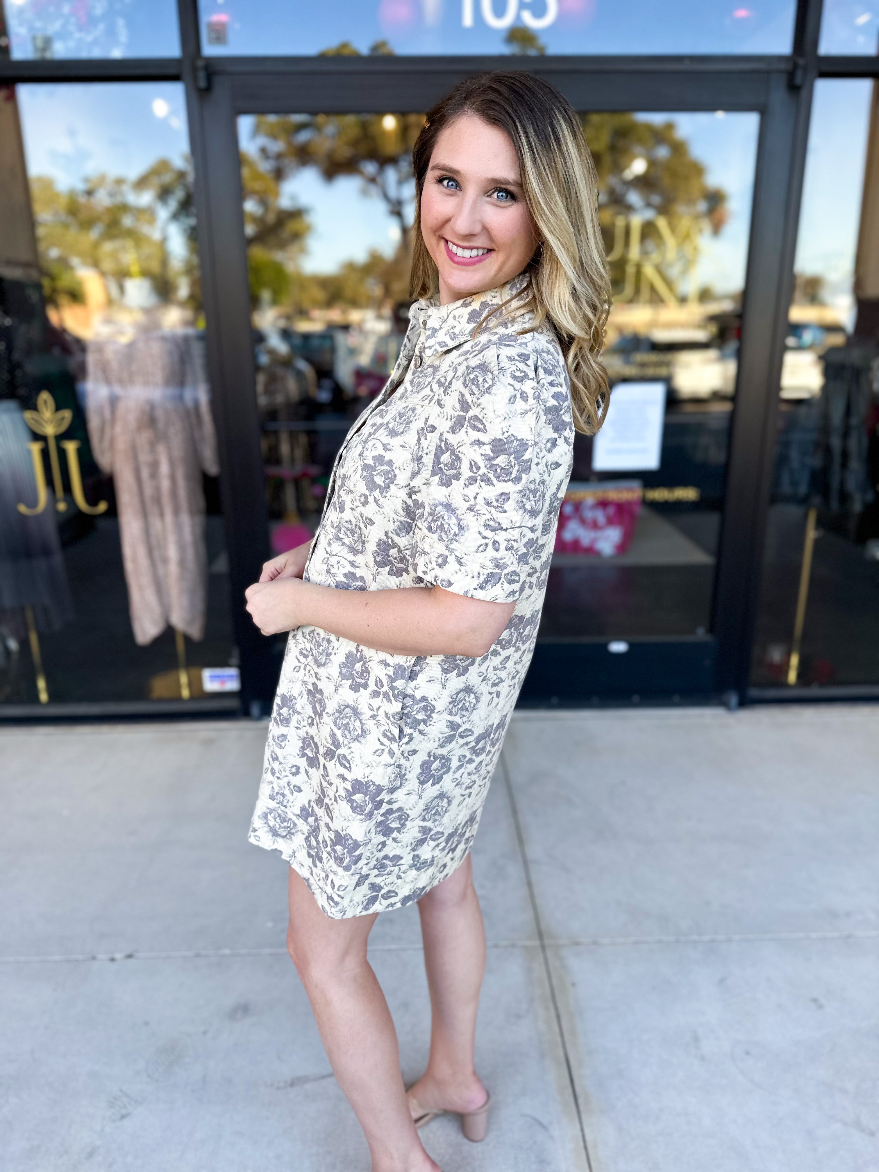 The Rosie Denim Mini Dress - Taupe-510 Mini-ENTRO-July & June Women's Fashion Boutique Located in San Antonio, Texas