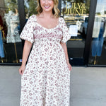 Burgundy Vintage Floral Midi Dress-500 Midi-POLOGRAM-July & June Women's Fashion Boutique Located in San Antonio, Texas