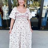Burgundy Vintage Floral Midi Dress-500 Midi-POLOGRAM-July & June Women's Fashion Boutique Located in San Antonio, Texas
