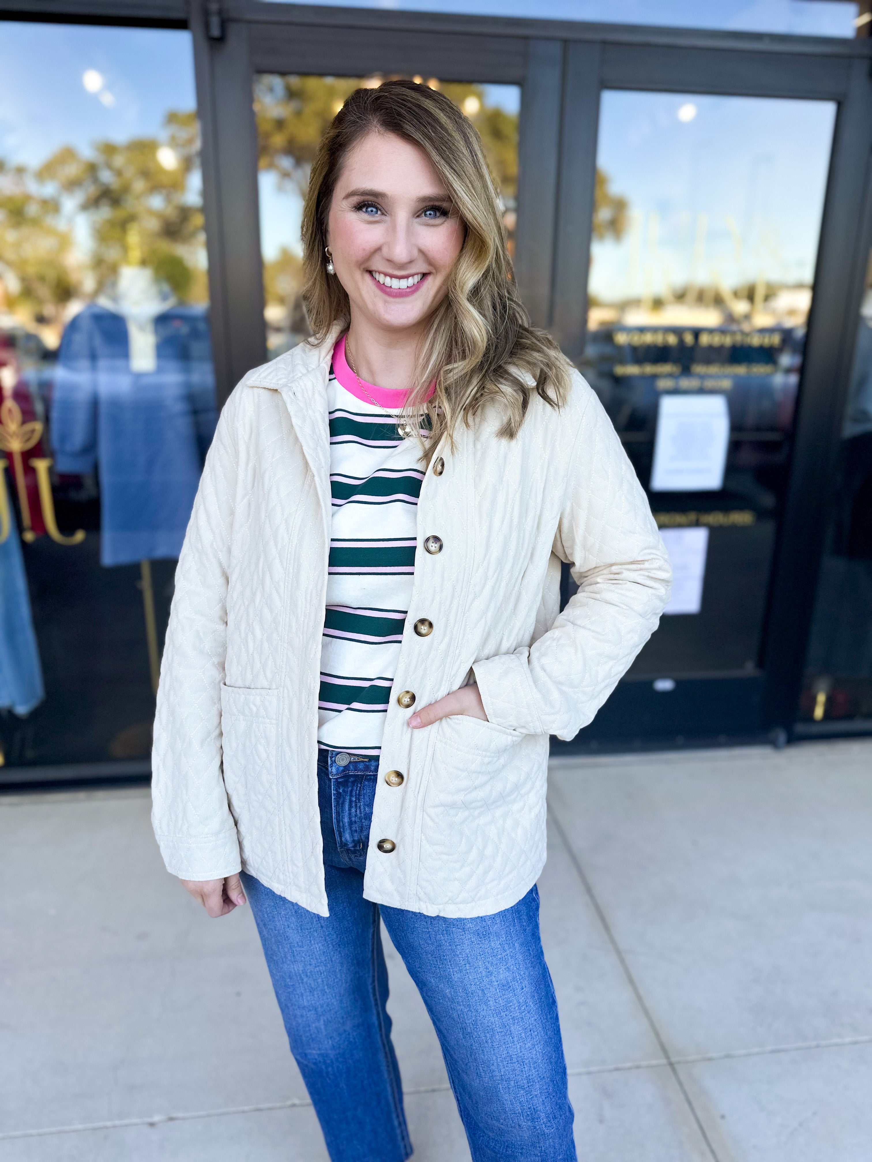 Cream Quilted Jacket-600 Outerwear-LISTICLE-July & June Women's Fashion Boutique Located in San Antonio, Texas