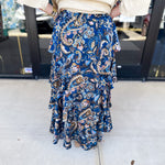 Blue Paisley Midi Skirt-410 Shorts/Skirts-SKIES ARE BLUE-July & June Women's Fashion Boutique Located in San Antonio, Texas
