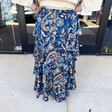 Blue Paisley Midi Skirt-410 Shorts/Skirts-SKIES ARE BLUE-July & June Women's Fashion Boutique Located in San Antonio, Texas