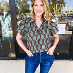 Mint & Mocha Blouse-200 Fashion Blouses-ENTRO-July & June Women's Fashion Boutique Located in San Antonio, Texas