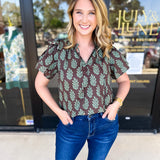 Mint & Mocha Blouse-200 Fashion Blouses-ENTRO-July & June Women's Fashion Boutique Located in San Antonio, Texas