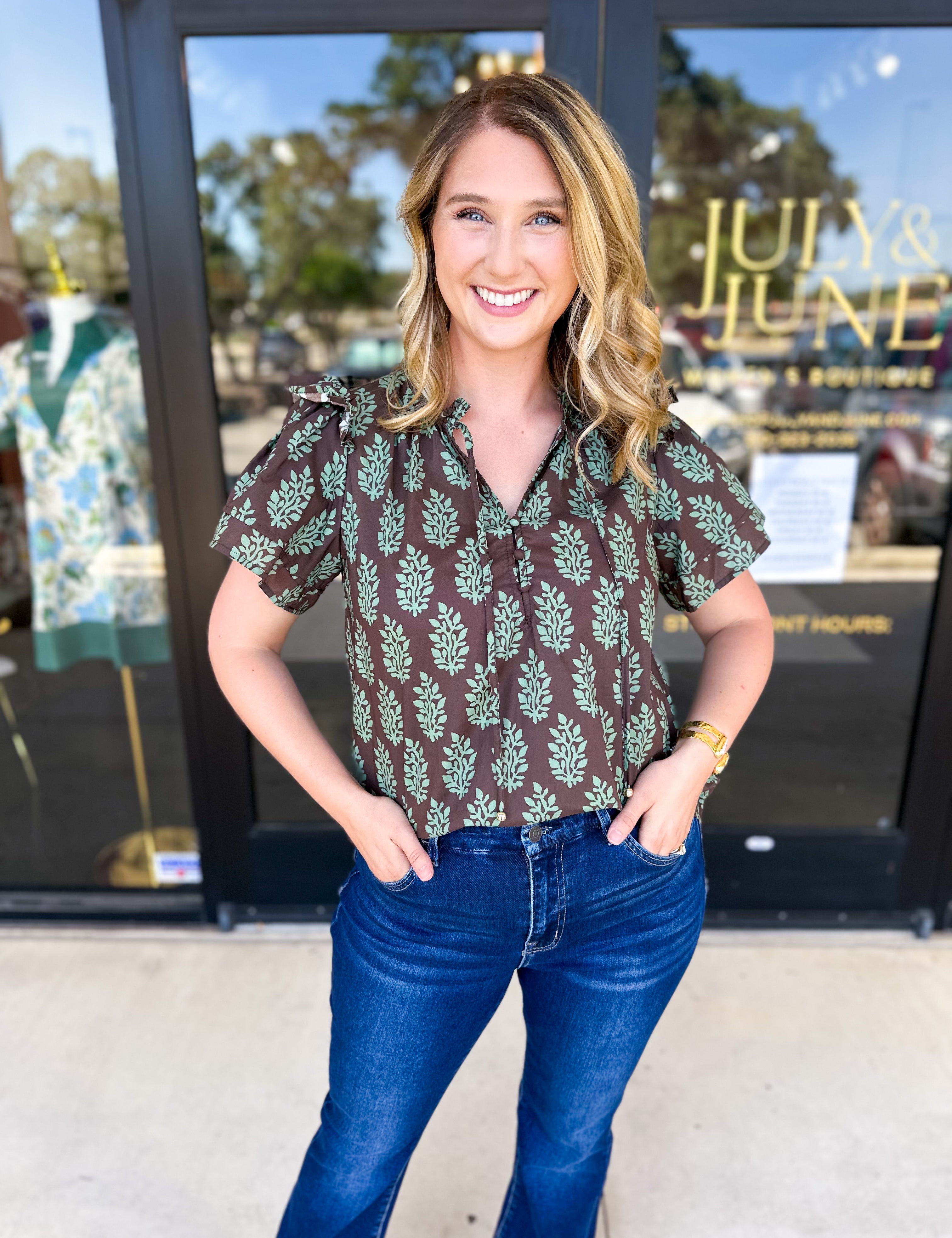 Mint & Mocha Blouse-200 Fashion Blouses-ENTRO-July & June Women's Fashion Boutique Located in San Antonio, Texas