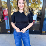 Pink Friday Doorbuster - Chic Short Sleeve Sweater Top - Black - ONLINE-PINK FRIDAY DOORBUSTERS-ZENANA-July & June Women's Fashion Boutique Located in San Antonio, Texas