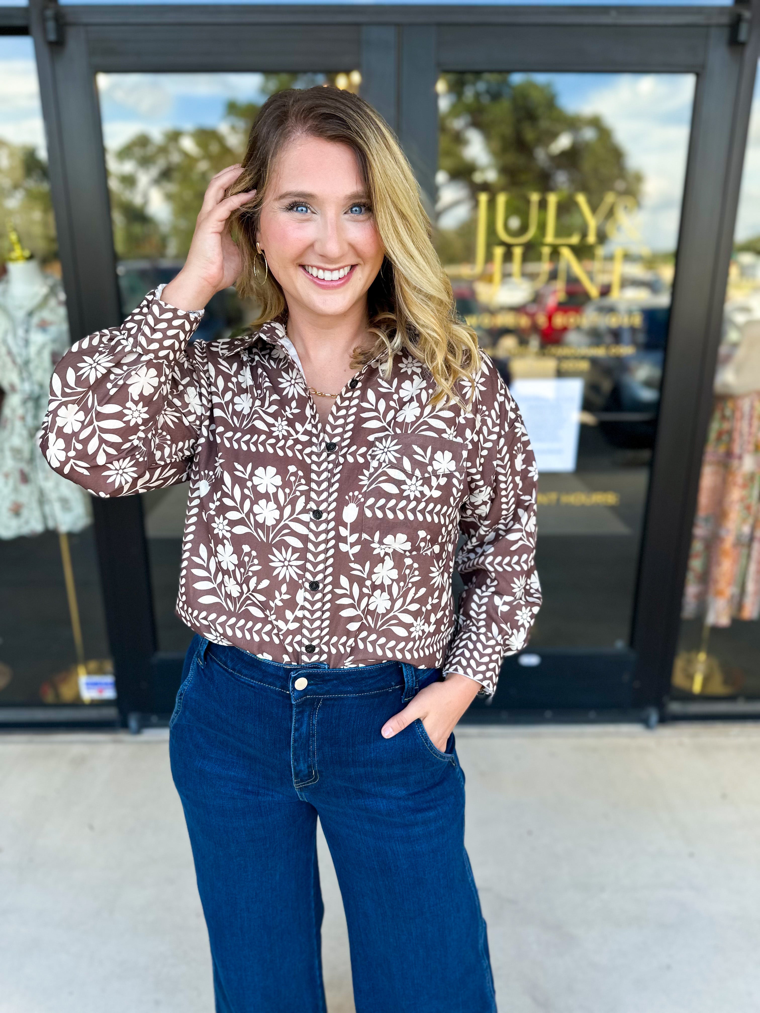 The Wrenlee Blouse - Chocolate Brown-200 Fashion Blouses-POLOGRAM-July & June Women's Fashion Boutique Located in San Antonio, Texas