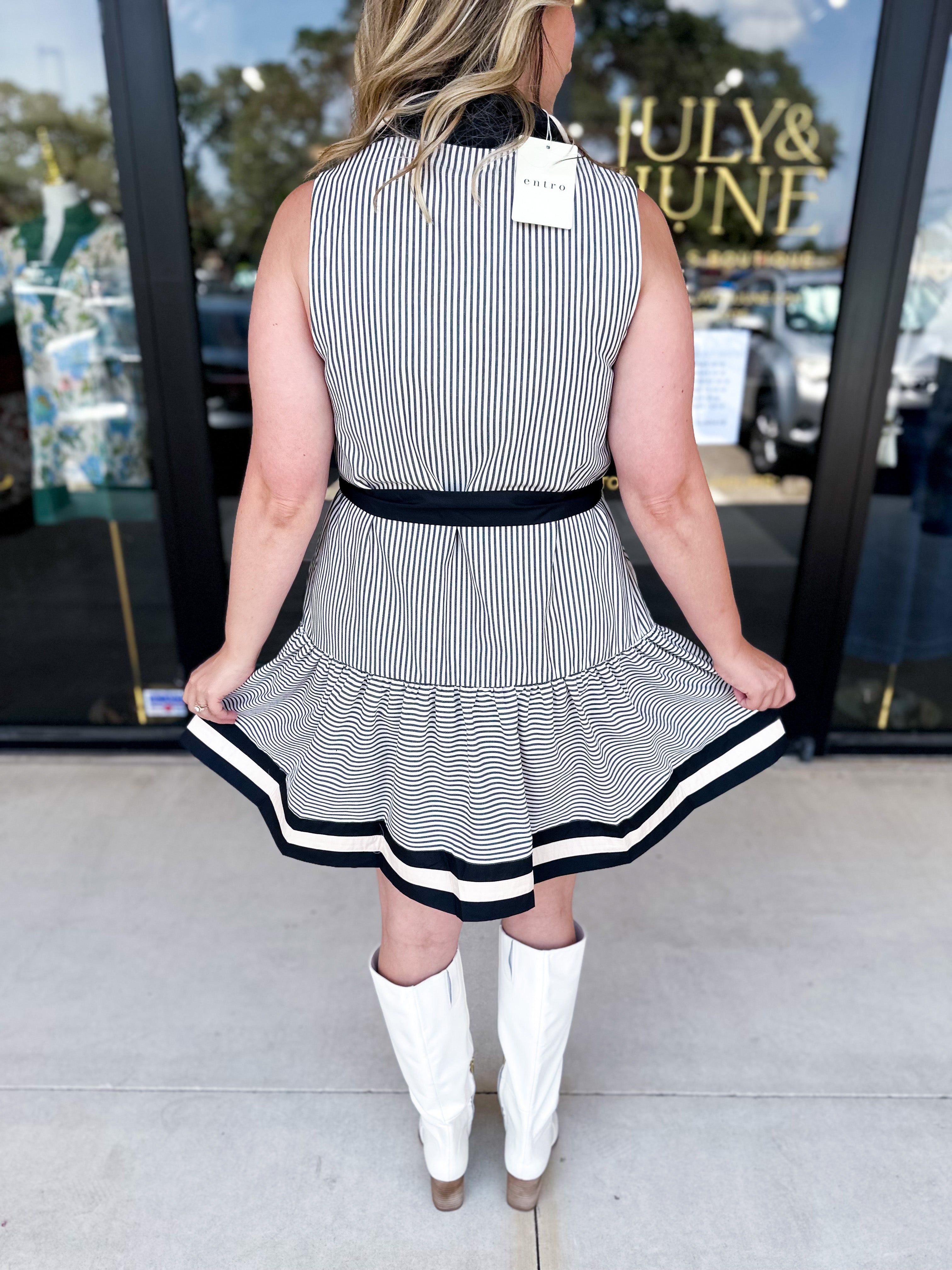 Black Stripe Mini Dress-510 Mini-ENTRO-July & June Women's Fashion Boutique Located in San Antonio, Texas