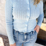 Pointelle Cardigan - Soft Blue-230 Sweaters/Cardis-ALLIE ROSE-July & June Women's Fashion Boutique Located in San Antonio, Texas