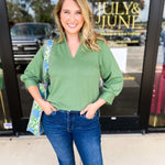 Mary Square - Jocelyn Blouse - Green-200 Fashion Blouses-MARY SQUARE-July & June Women's Fashion Boutique Located in San Antonio, Texas