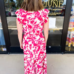 Deep Pink Floral Midi Dress-500 Midi-PINCH-July & June Women's Fashion Boutique Located in San Antonio, Texas