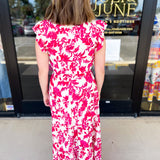 Deep Pink Floral Midi Dress-500 Midi-PINCH-July & June Women's Fashion Boutique Located in San Antonio, Texas