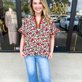 Burgundy & Olive Floral Blouse-200 Fashion Blouses-ENTRO-July & June Women's Fashion Boutique Located in San Antonio, Texas