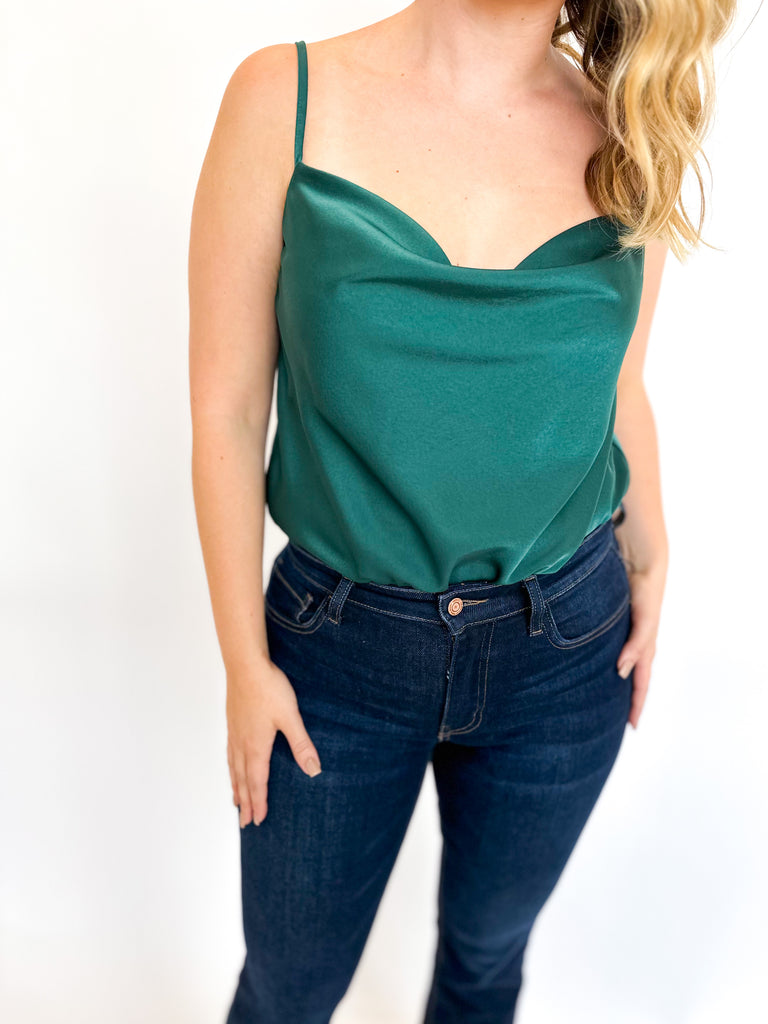 Cowl Neck Bodysuit- Green-200 Fashion Blouses-GILLI CLOTHING-July & June Women's Fashion Boutique Located in San Antonio, Texas