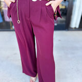 Wide Leg Trousers - Wine-400 Pants-SKIES ARE BLUE-July & June Women's Fashion Boutique Located in San Antonio, Texas