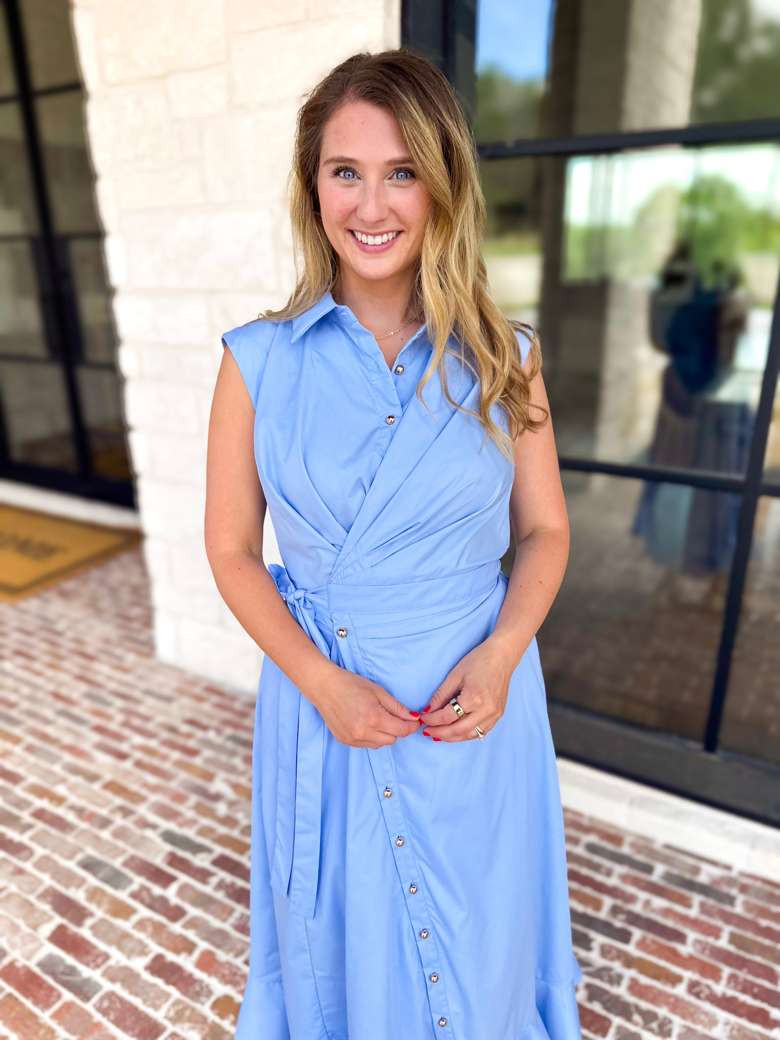 The Polished Light Blue Midi Dress-500 Midi-ENTRO-July & June Women's Fashion Boutique Located in San Antonio, Texas