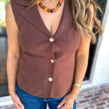 In Style Knit Vest - Espresso-200 Fashion Blouses-SKIES ARE BLUE-July & June Women's Fashion Boutique Located in San Antonio, Texas