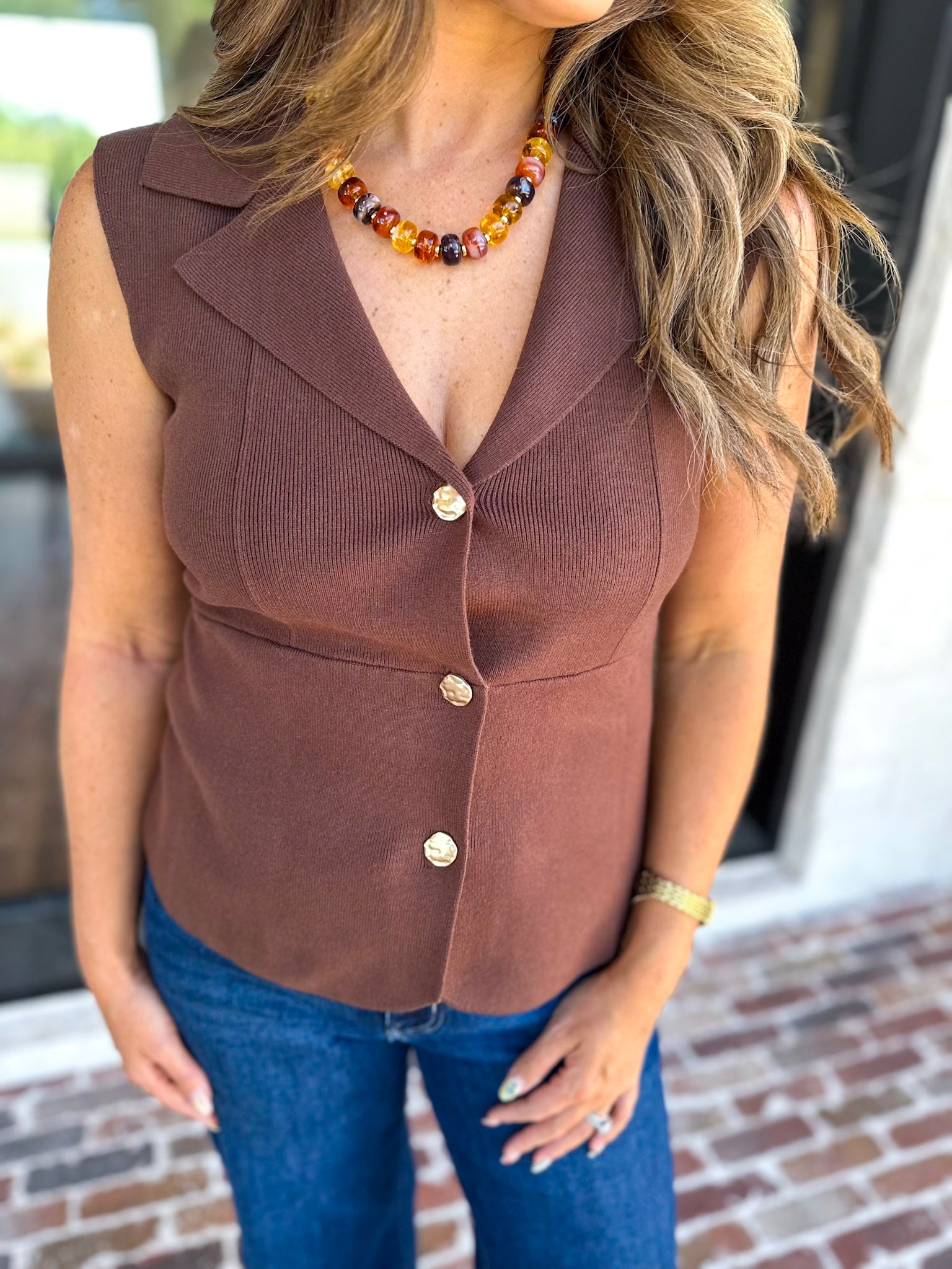 In Style Knit Vest - Espresso-200 Fashion Blouses-SKIES ARE BLUE-July & June Women's Fashion Boutique Located in San Antonio, Texas