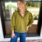 Work to Happy Hour Blouse - Martini Olive-200 Fashion Blouses-ENTRO-July & June Women's Fashion Boutique Located in San Antonio, Texas