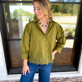Work to Happy Hour Blouse - Martini Olive-200 Fashion Blouses-ENTRO-July & June Women's Fashion Boutique Located in San Antonio, Texas