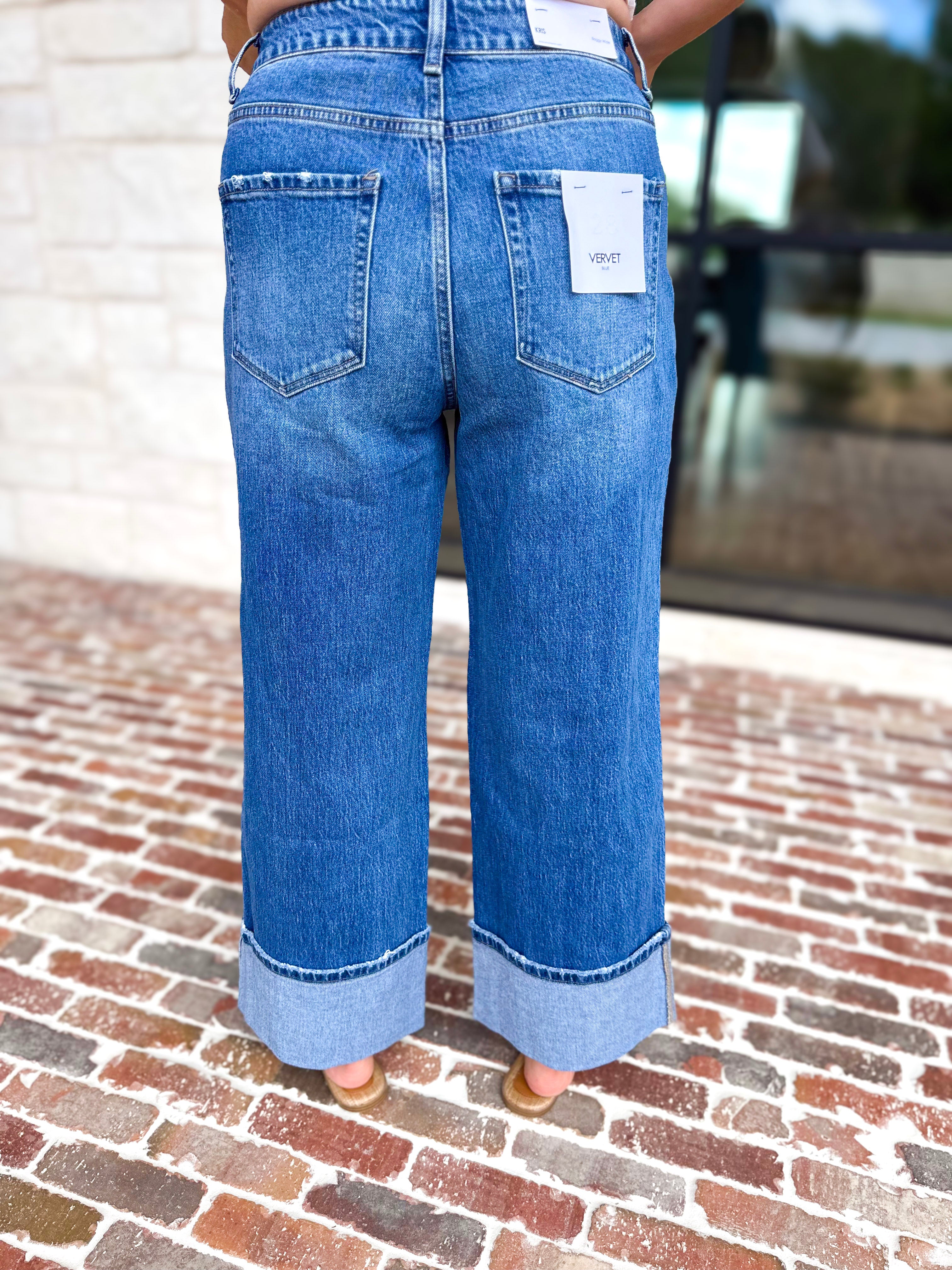 Vervet - High Rise Cuffed Baggy Wide Leg-400 Pants-VEVERT BY FLYING MONKEY-July & June Women's Fashion Boutique Located in San Antonio, Texas
