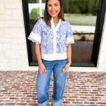 THML - Blue & Ivory Crochet Blouse-200 Fashion Blouses-THML-July & June Women's Fashion Boutique Located in San Antonio, Texas