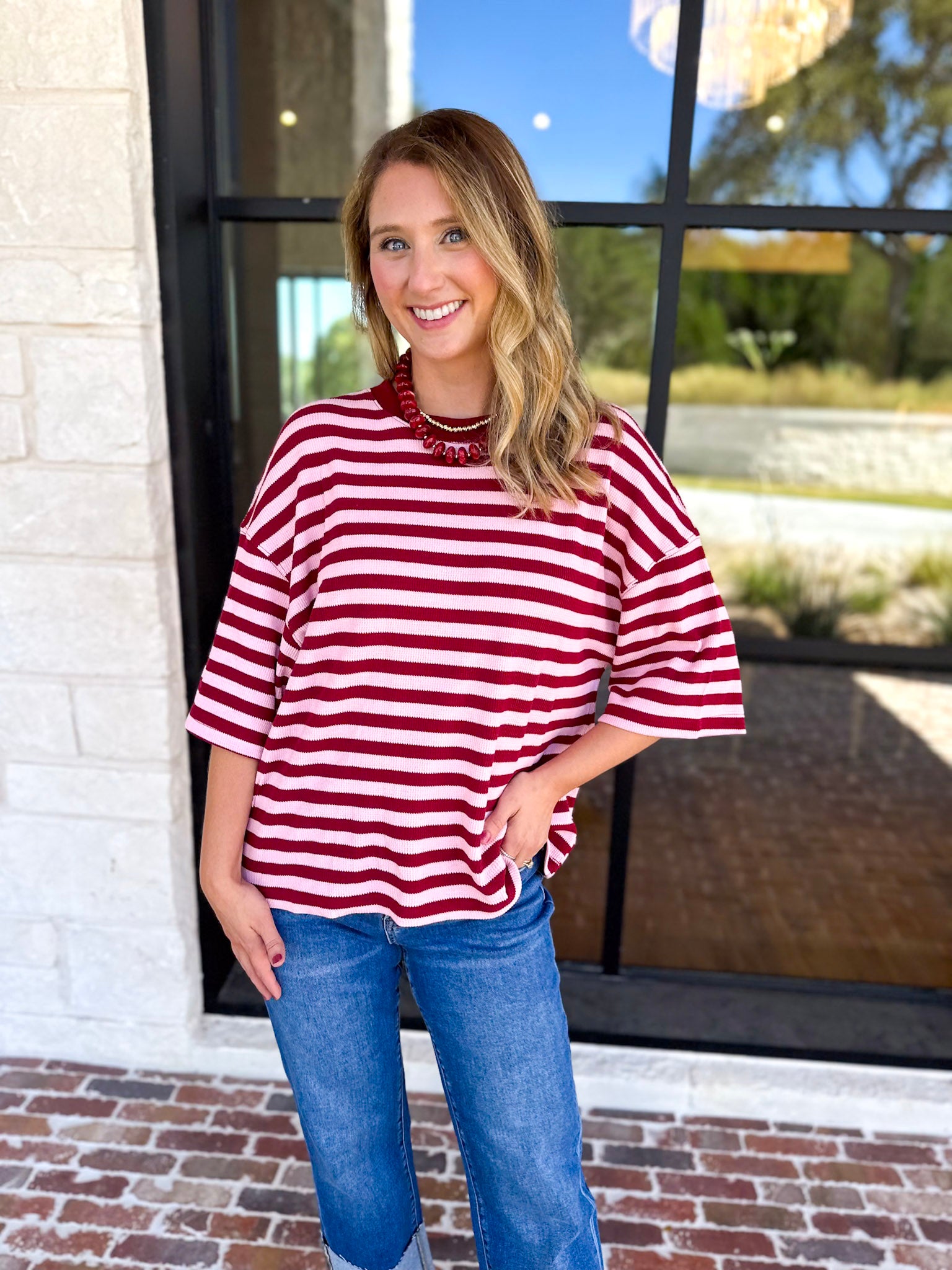 The Coffee Run Tee - Pink Sangria-210 Casual Blouses-ENTRO-July & June Women's Fashion Boutique Located in San Antonio, Texas