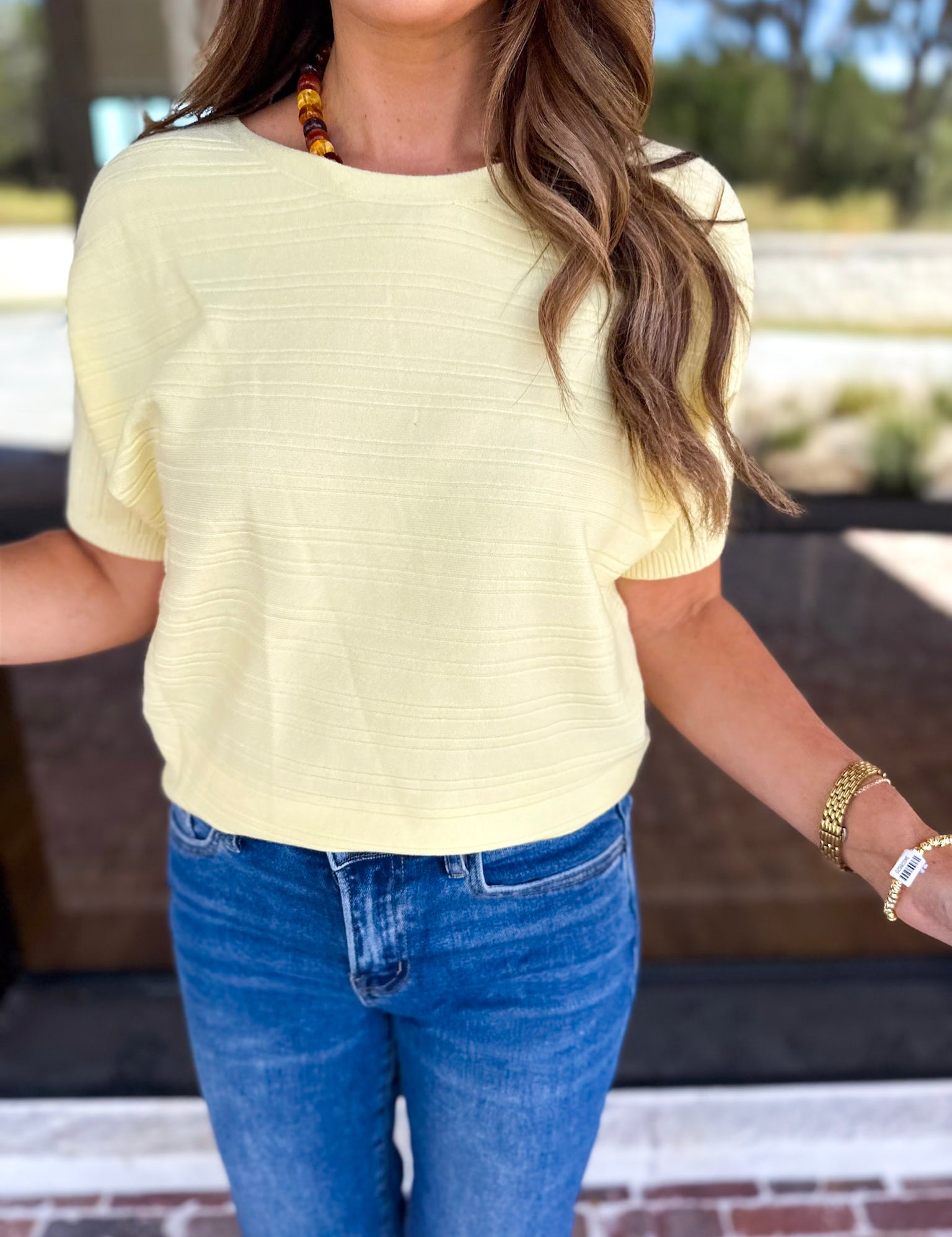 Textured Everyday Knit Top - Lemon-230 Sweaters/Cardis-ALLIE ROSE-July & June Women's Fashion Boutique Located in San Antonio, Texas