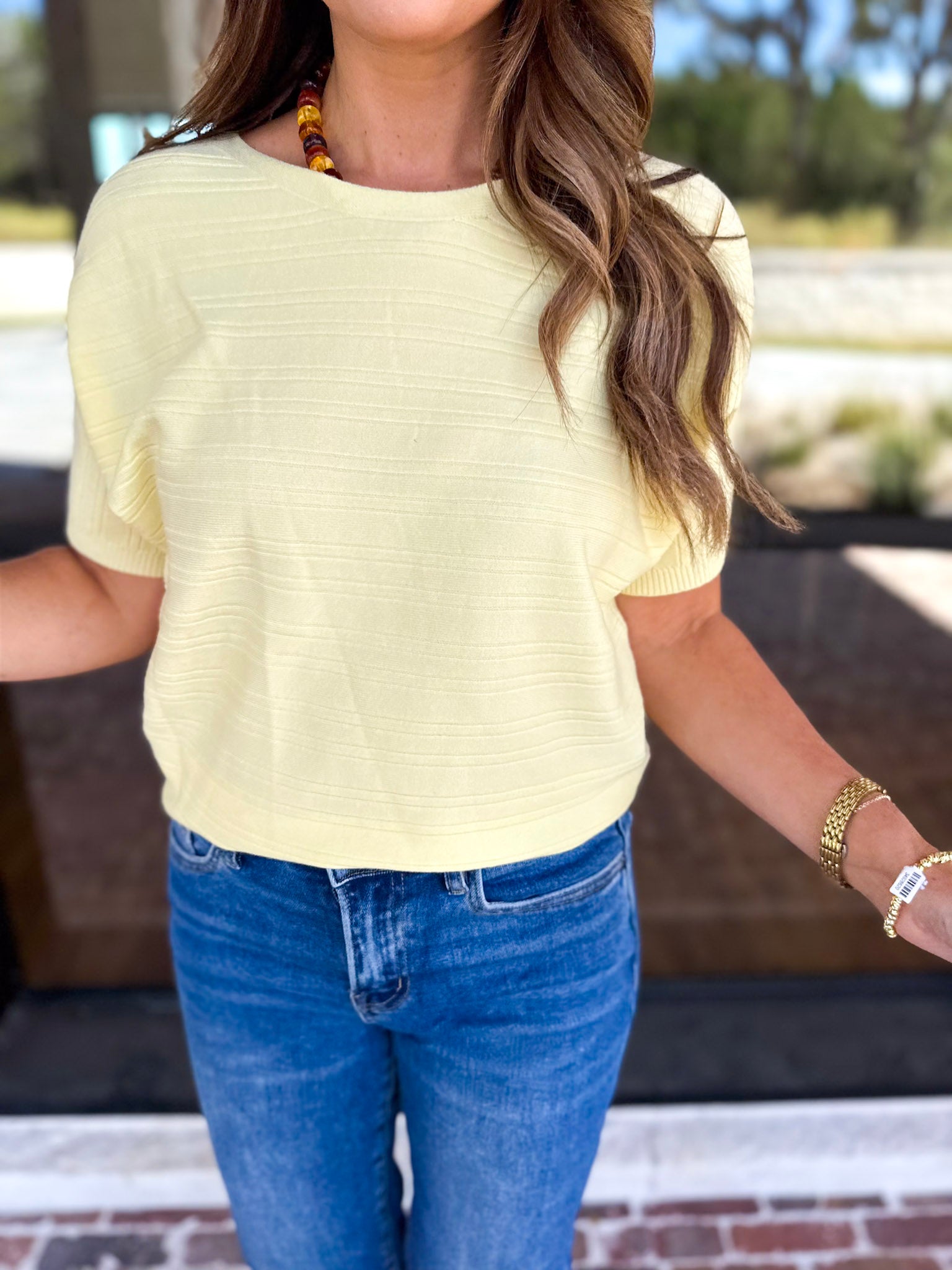 Textured Everyday Knit Top - Lemon-230 Sweaters/Cardis-ALLIE ROSE-July & June Women's Fashion Boutique Located in San Antonio, Texas