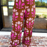 Pink & Chocolate Floral Drawstring Pants-400 Pants-TCEC-July & June Women's Fashion Boutique Located in San Antonio, Texas