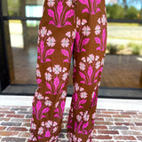 Pink & Chocolate Floral Drawstring Pants-400 Pants-TCEC-July & June Women's Fashion Boutique Located in San Antonio, Texas