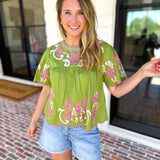 THML - Scalloped Sweetheart Blouse - Chartreuse-200 Fashion Blouses-THML-July & June Women's Fashion Boutique Located in San Antonio, Texas