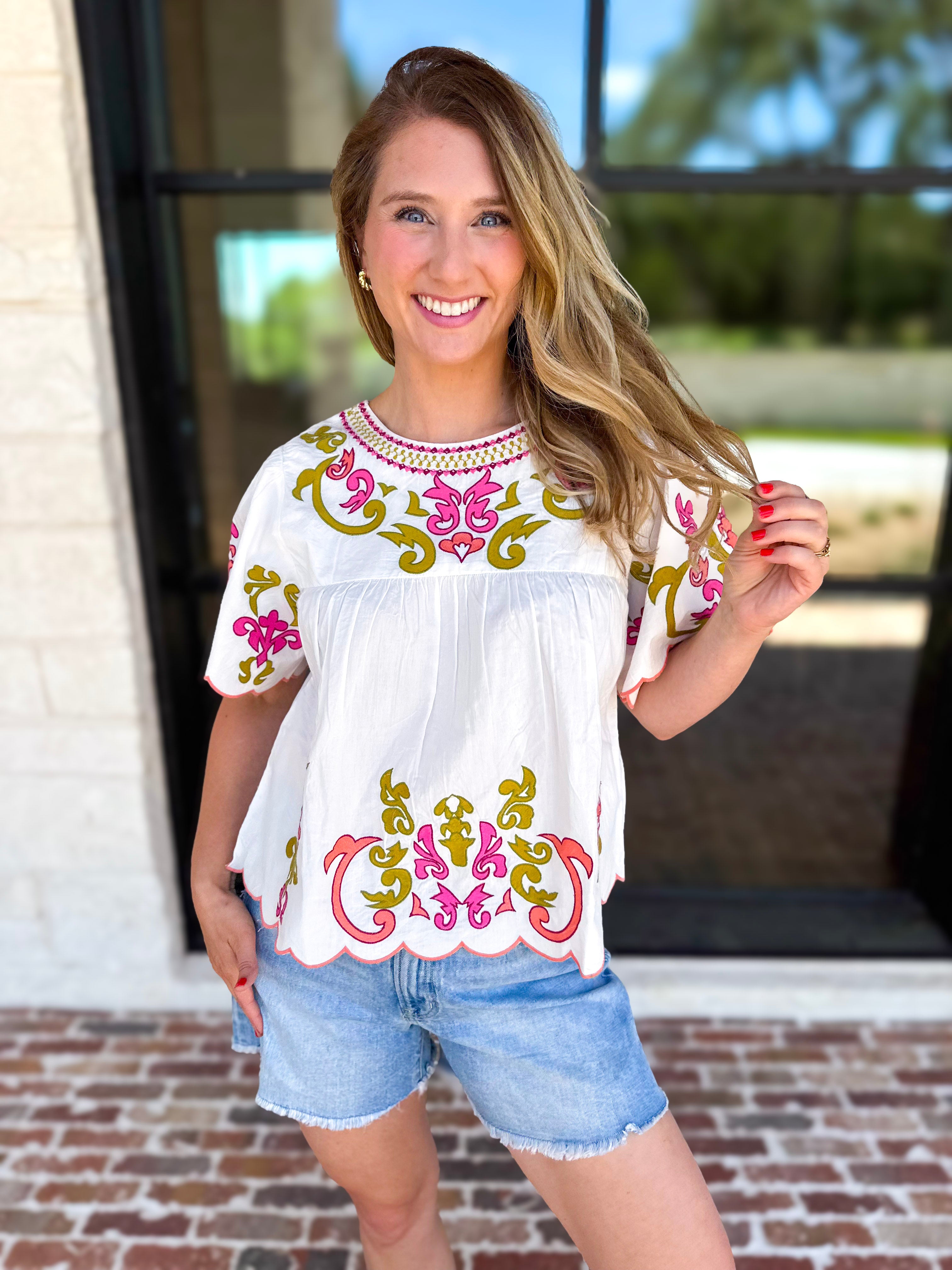 THML - Scalloped Sweetheart Blouse - Ivory-200 Fashion Blouses-THML-July & June Women's Fashion Boutique Located in San Antonio, Texas