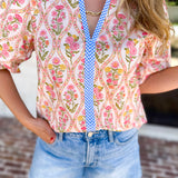 THML - Pink & Yellow Florals Blouse-200 Fashion Blouses-THML-July & June Women's Fashion Boutique Located in San Antonio, Texas