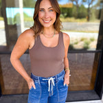 Everyday Built-in-Bra Tank - Truffle-220 Basic Tops-MONO B-July & June Women's Fashion Boutique Located in San Antonio, Texas