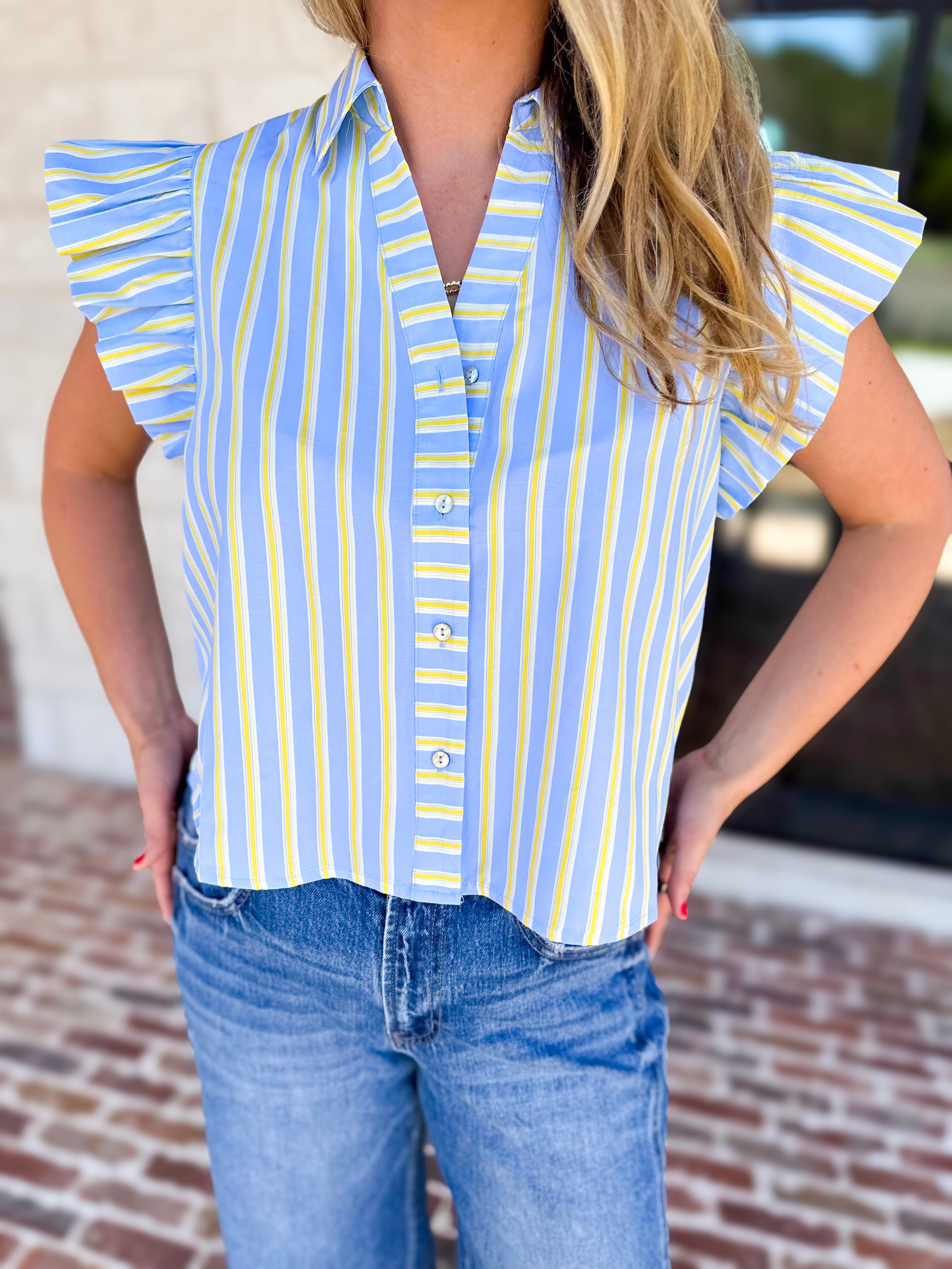 THML - Boardwalk Stripe Blouse-200 Fashion Blouses-THML-July & June Women's Fashion Boutique Located in San Antonio, Texas