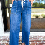 Vervet - High Rise Drawstring Wide Leg Comfy jeans-420 Denim-VEVERT BY FLYING MONKEY-July & June Women's Fashion Boutique Located in San Antonio, Texas