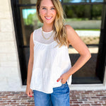 Sheer Details Tank - White-200 Fashion Blouses-FATE-July & June Women's Fashion Boutique Located in San Antonio, Texas