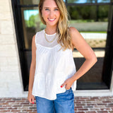 Sheer Details Tank - White-200 Fashion Blouses-FATE-July & June Women's Fashion Boutique Located in San Antonio, Texas
