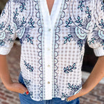 THML - Geometric Floral Blouse-200 Fashion Blouses-THML-July & June Women's Fashion Boutique Located in San Antonio, Texas