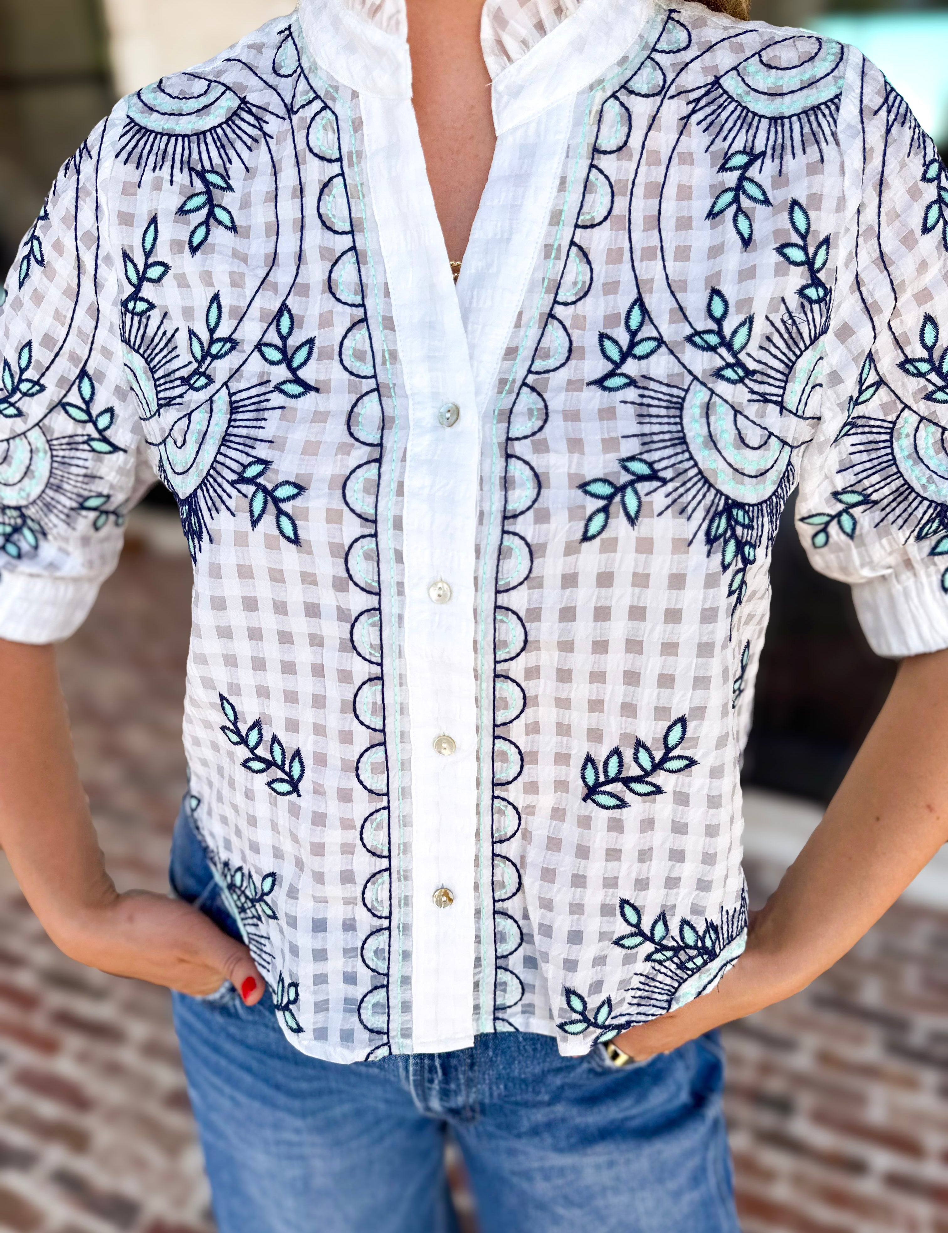 THML - Geometric Floral Blouse-200 Fashion Blouses-THML-July & June Women's Fashion Boutique Located in San Antonio, Texas