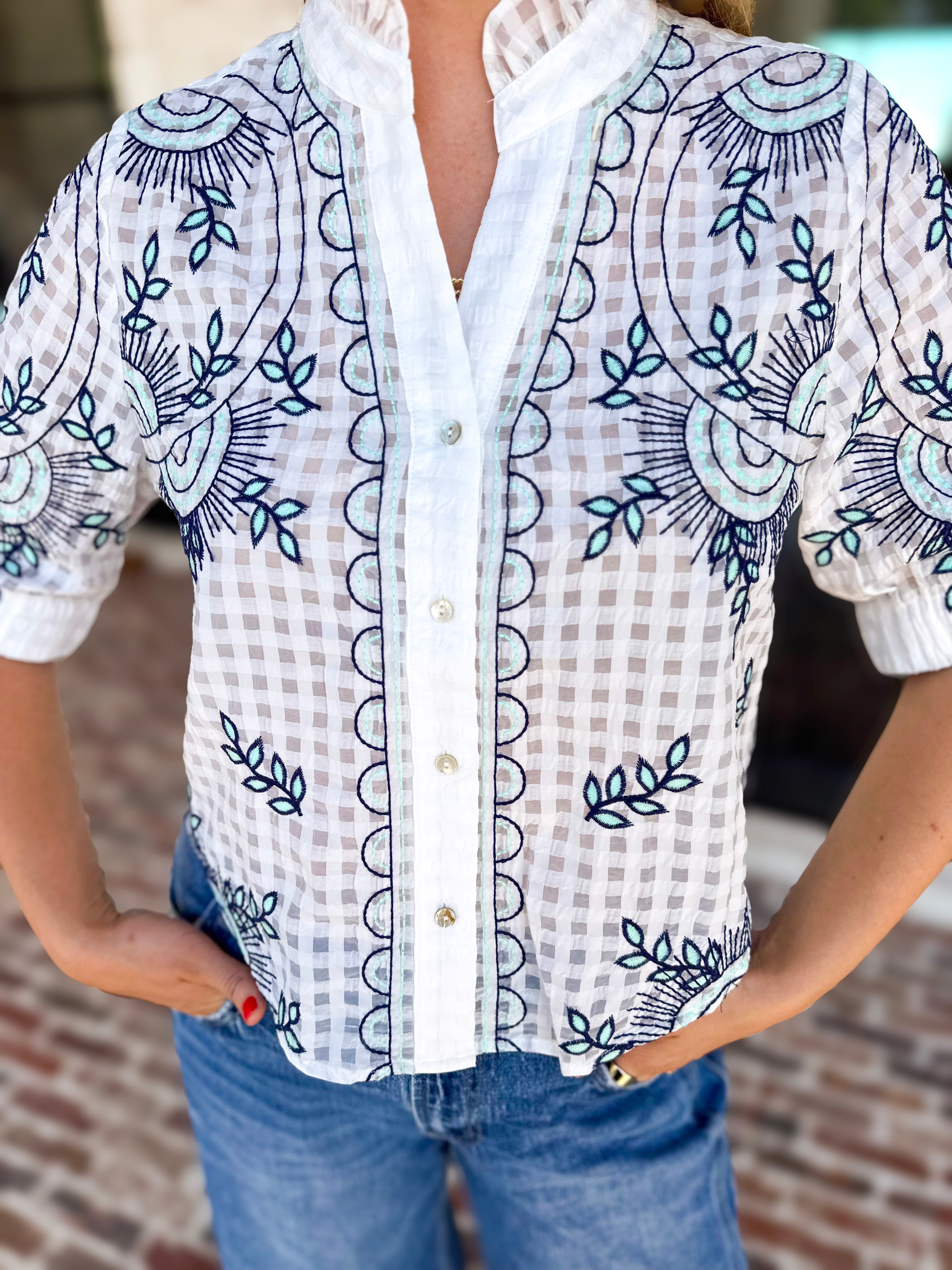 THML - Geometric Floral Blouse-200 Fashion Blouses-THML-July & June Women's Fashion Boutique Located in San Antonio, Texas