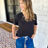 Everyday Essential V-Neck Tee - Black-210 Casual Blouses-MONO B-July & June Women's Fashion Boutique Located in San Antonio, Texas