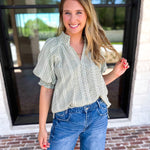 Sage Picnic Blouse-200 Fashion Blouses-JODIFL-July & June Women's Fashion Boutique Located in San Antonio, Texas