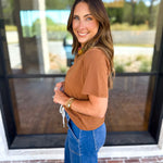 Everyday Essential V-Neck Tee - Honey-210 Casual Blouses-MONO B-July & June Women's Fashion Boutique Located in San Antonio, Texas