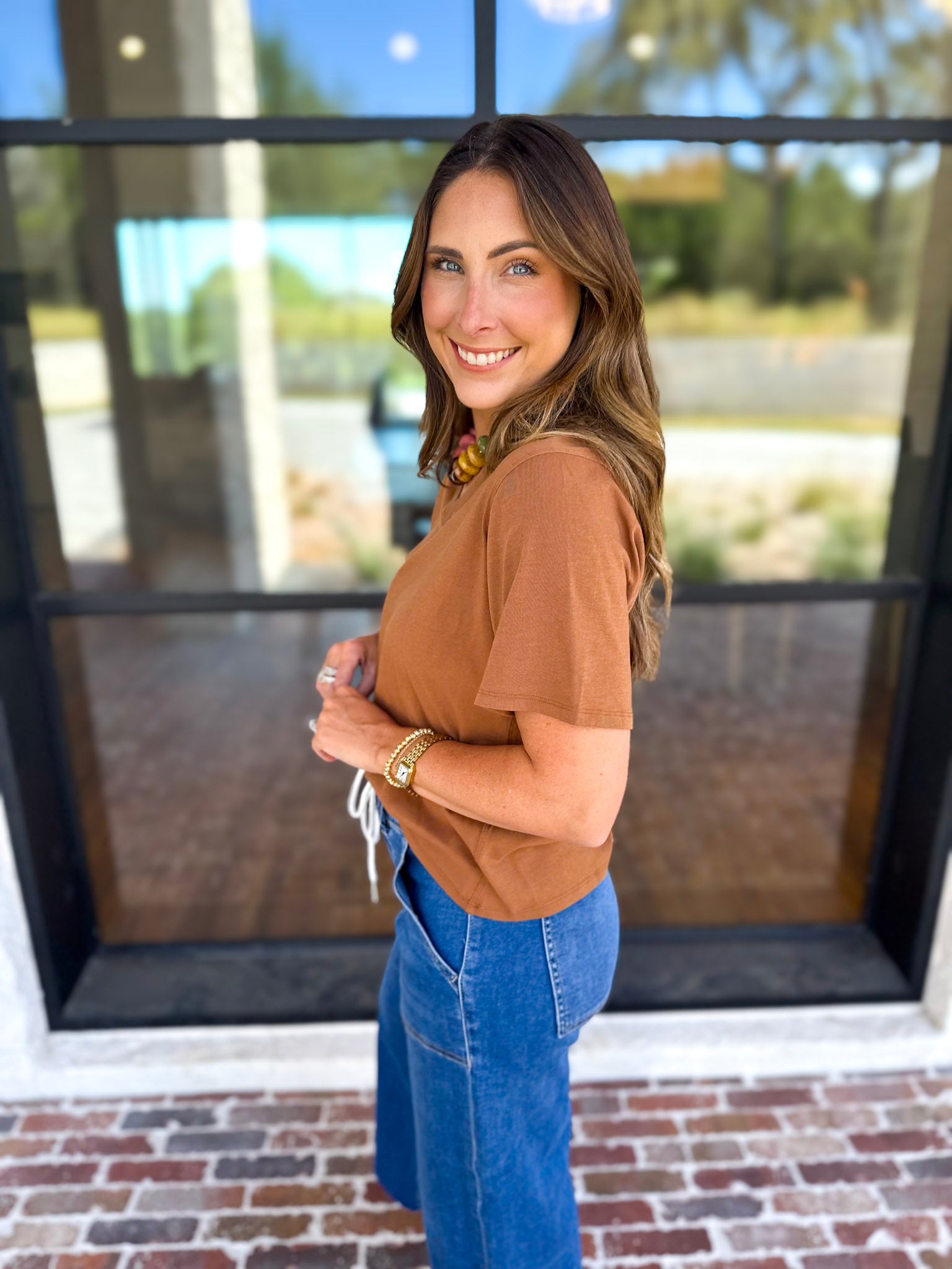 Everyday Essential V-Neck Tee - Honey-210 Casual Blouses-MONO B-July & June Women's Fashion Boutique Located in San Antonio, Texas