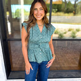 Girls Night Out Blouse - Teal-200 Fashion Blouses-ENTRO-July & June Women's Fashion Boutique Located in San Antonio, Texas