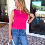 Liverpool - Hot Pink Boatneck Knit Top-200 Fashion Blouses-LIVERPOOL JEANS COMPANY-July & June Women's Fashion Boutique Located in San Antonio, Texas